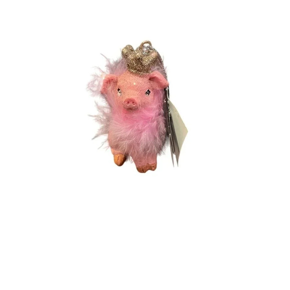 Pink Glitter‎ Pig Princess Queen Christmas Ornament Boa Gold Crown Wings NEW - Picture 1 of 5